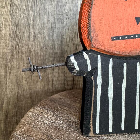 Rustic Halloween Jack O Lantern Home Decor Sitter Wood Pumpkin Fall FAST SHIP - Picture 6 of 9